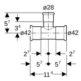MAPRESS Edelstahl T-Stück, 90°, Pressmuffe an allen drei Anschlüssen (LABS-frei) (LABS-frei)