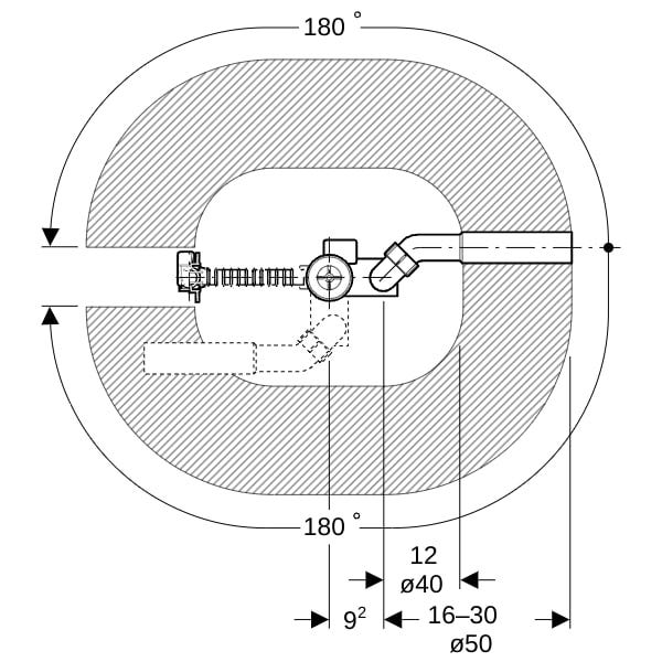 Geberit Badewannenablauf mit Drehbetätigung mit Überlauf und Ablaufventil, DN 40, d=40/50 mm