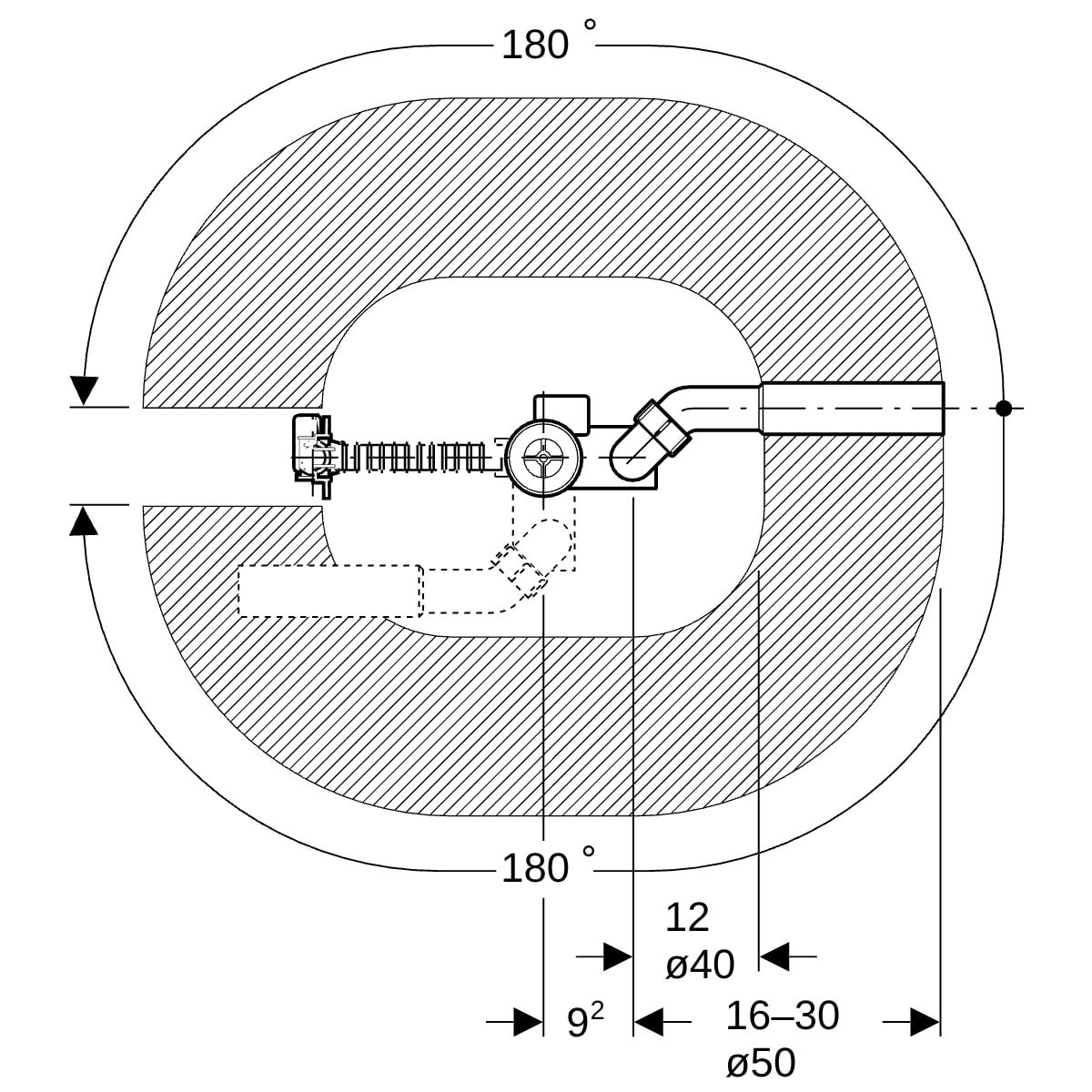 Geberit Badewannenablauf mit Drehbetätigung mit Überlauf und Ablaufventil, DN 40, d=40/50 mm