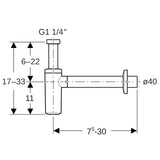 Geberit Tauchrohrgeruchsverschluss für Waschbecken, mit Ventilrosette, Abgang horizontal, PP, weiß-alpin