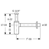 Geberit Tauchrohrgeruchsverschluss für Waschbecken, Abgang horizontal, ABS, hochglanz-verchromt