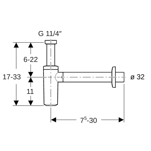 Geberit Tauchrohrgeruchsverschluss für Waschbecken, Abgang horizontal, ABS, hochglanz-verchromt
