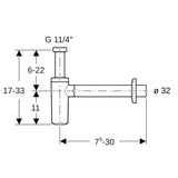 Geberit Tauchrohrgeruchsverschluss für Waschbecken, Abgang horizontal, ABS, hochglanz-verchromt