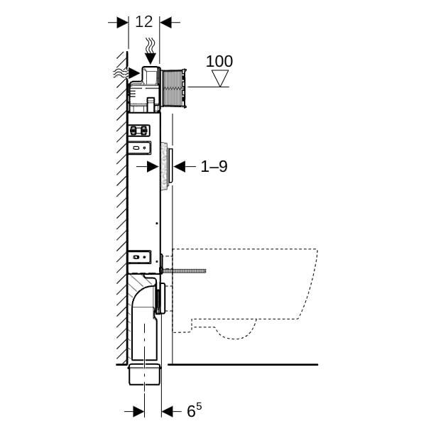 Geberit Kombifix Element für Wand-WC, mit Omega UP-Spülkasten 12 cm