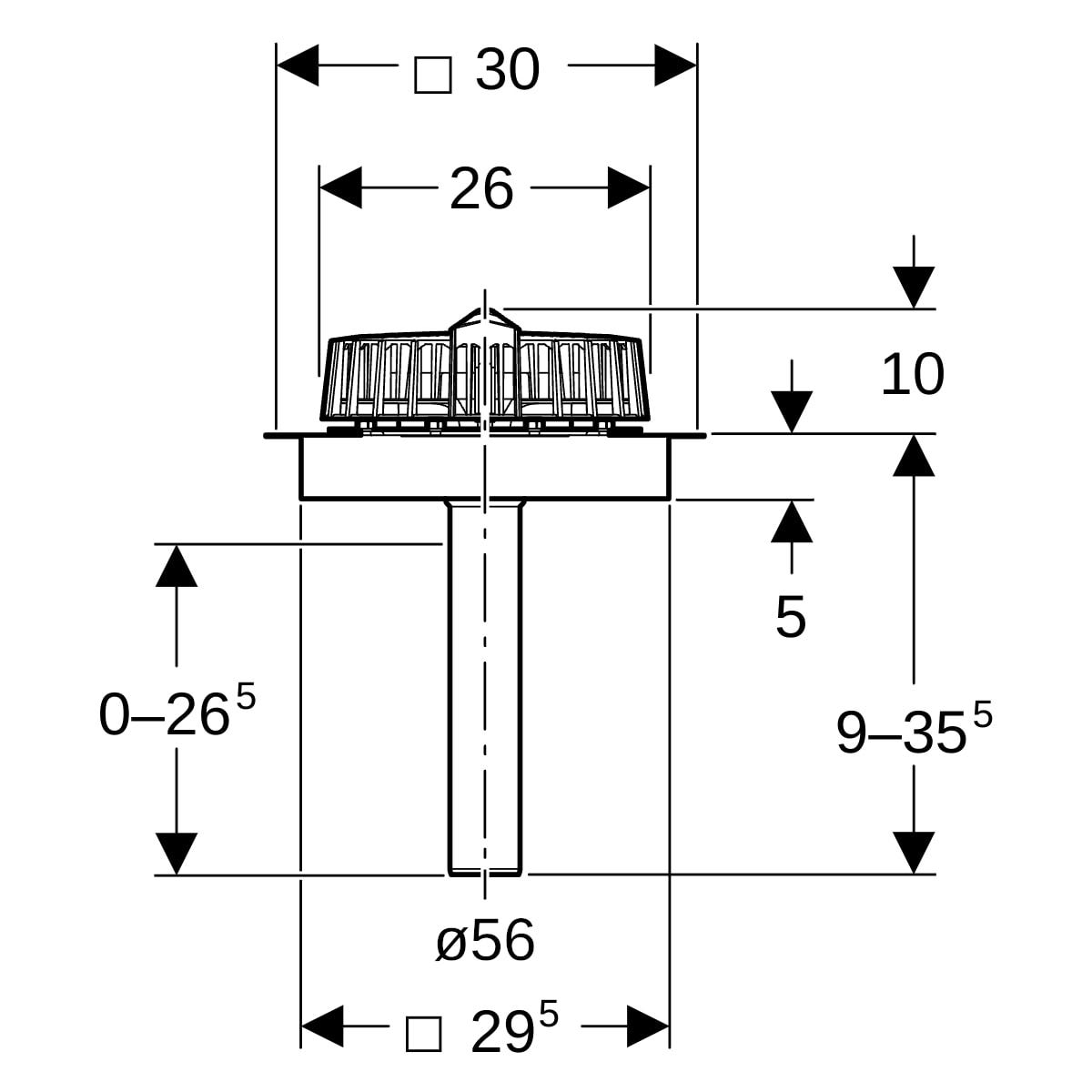 Geberit Pluvia Dachwassereinlauf mit Befestigungsflansch, für Dachabdichtungsfolien: Ablaufleistung=1–12l/s