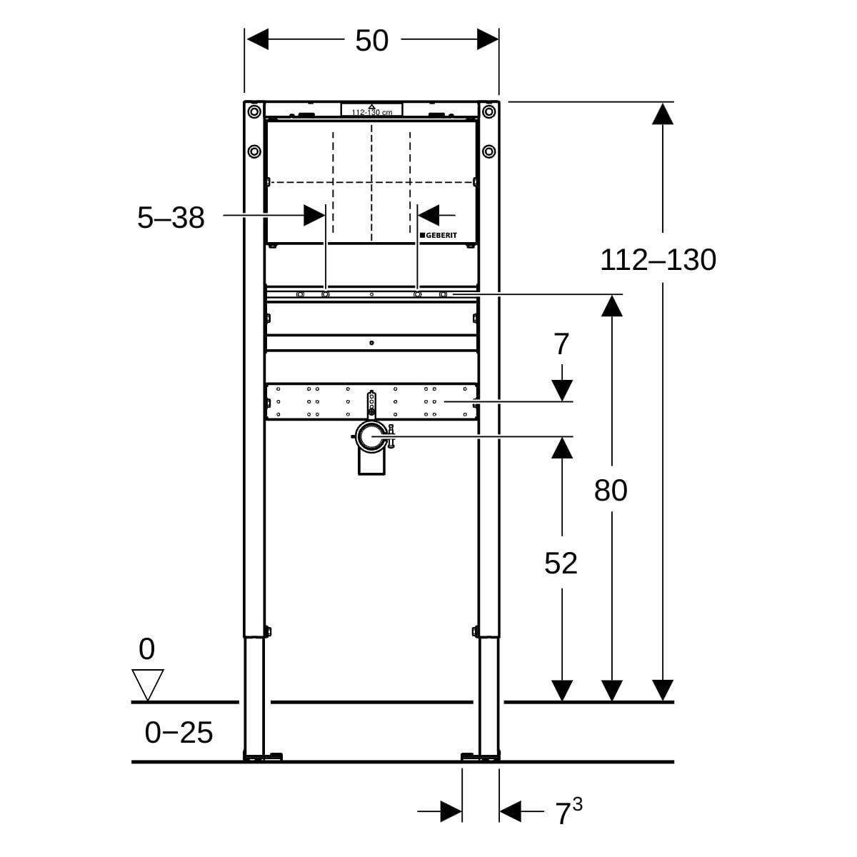 Geberit Duofix Element für Waschtisch, Stahl, 112–130 cm, Wandarmatur Unterputz