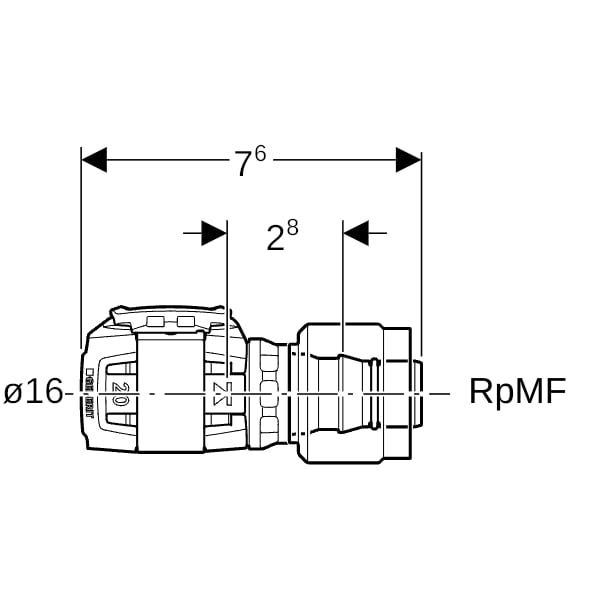 Geberit FlowFit Übergang mit MasterFix, Werkstoff Polyphenylensulfon (PPSU), Form gerade, Systemgebunden, Dichtung Ethylen-Propylen-Dien-Kautschuk (EPDM)