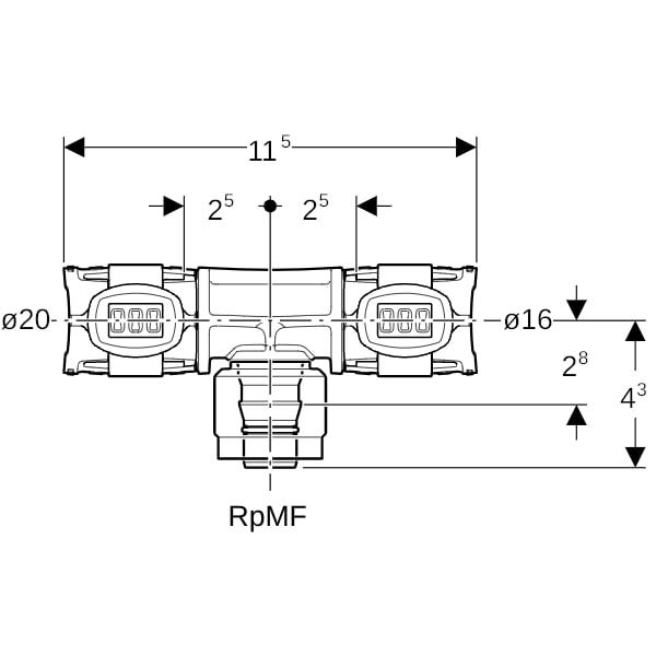 Geberit FlowFit Übergangs-T-Stück mit MasterFix, Werkstoff=PPSU