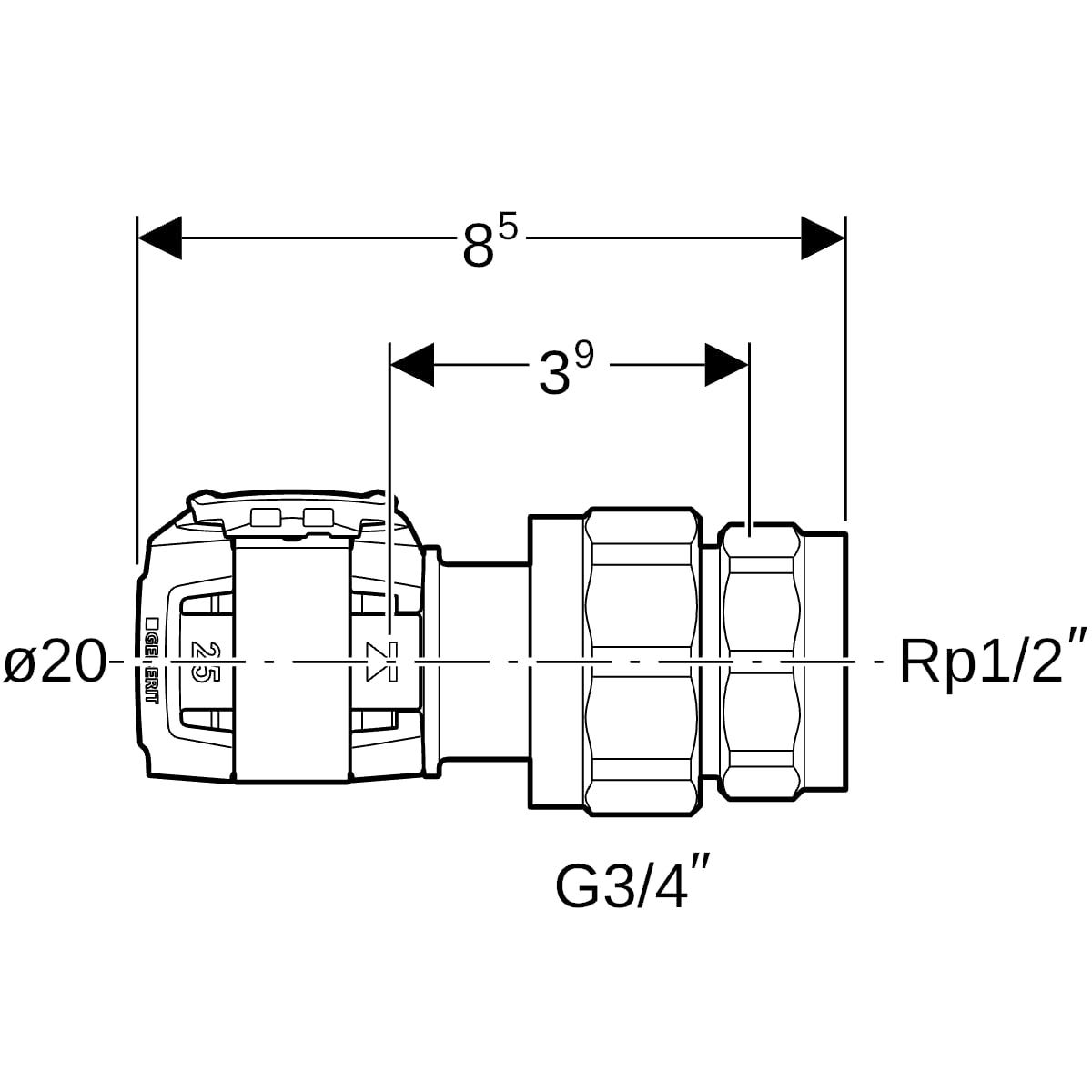 FlowFit Übergangsverschraubung gerade Pressmuffe auf Innengewinde zylindrisch BSPT-Rp (ISO 7-1 / EN 10226-1)