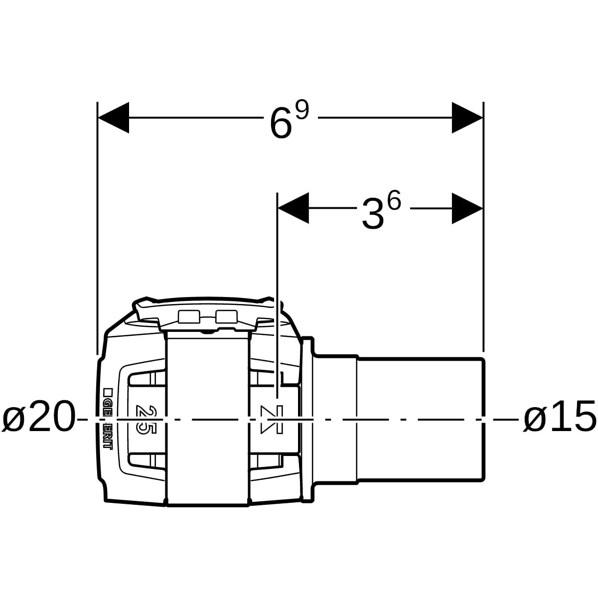 Geberit FlowFit Übergang auf Geberit Mapress mit Einschubende, Werkstoff Bleifreier Rotguss (CuSn4Zn2PS)