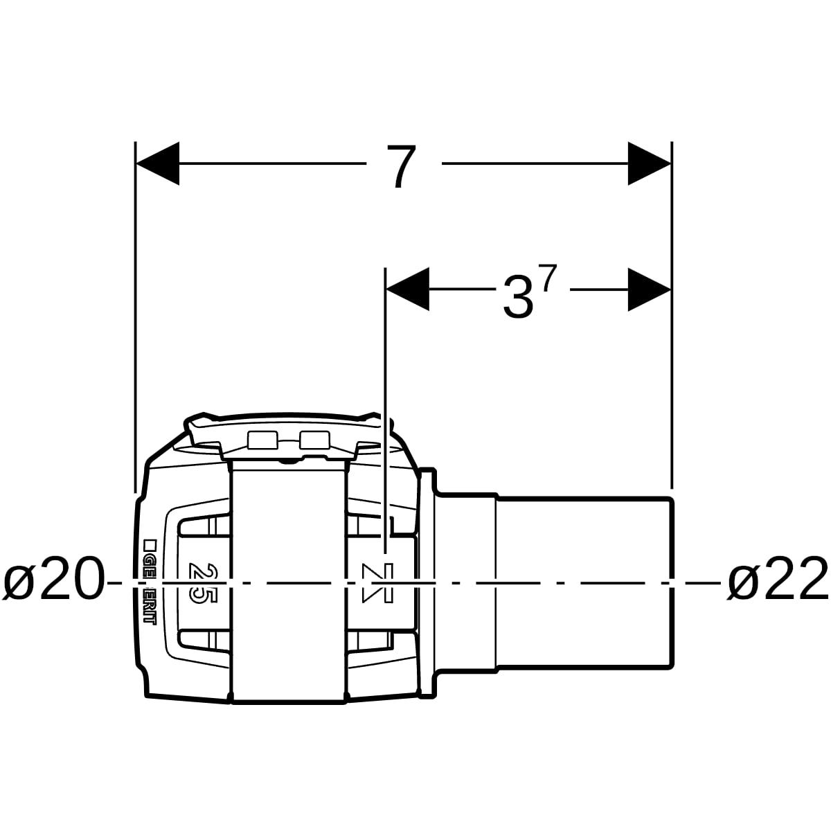 Geberit FlowFit Übergang auf Geberit Mapress mit Einschubende, Werkstoff Bleifreier Rotguss (CuSn4Zn2PS)