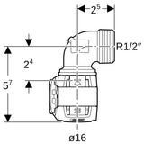 Geberit FlowFit Übergangsbogen 90° mit Außengewinde, Werkstoff: Bleifreier Rotguss (CuSn4Zn2PS)