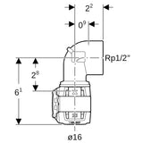 Geberit FlowFit Übergangsbogen 90° mit Innengewinde, Werkstoff bleifreier Rotguss (CuSn4Zn2PS)