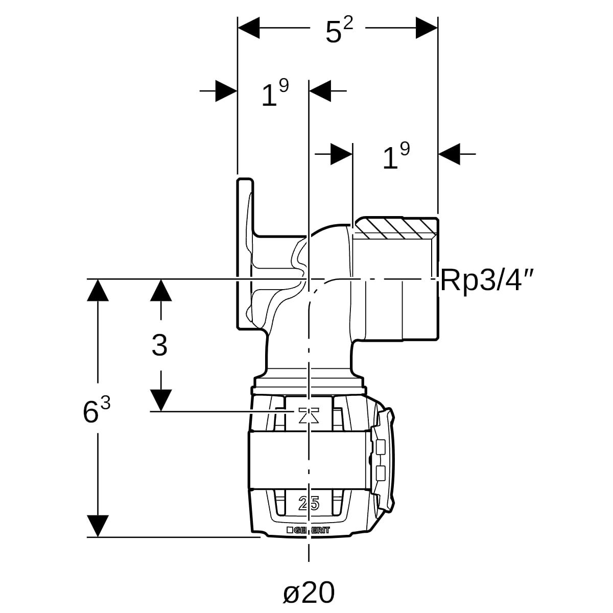 Geberit FlowFit Anschlusswinkel 90° aus Bleifreiem Rotguss (CuSn4Zn2PS)