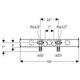 Geberit FlowFit Anschlusswinkel 90° vormontiert, zweifach, gerade aus Bronze, Pressmuffe, 1/2 Zoll Gewindemaß Armatur