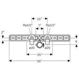 Geberit FlowFit Anschlusswinkel 90° vormontiert, zweifach, gedämmt aus Bronze mit Ablaufrohr-
schelle und Anschlussbogen