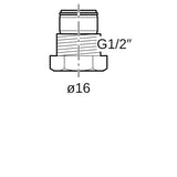 Geberit FlowFit Anschlussverschraubung mit Außengewinde: Werkstoff=Messing CW617N, d=16mm, G=1/2″, vernickelt
