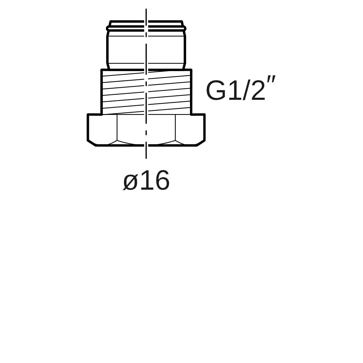 Geberit FlowFit Anschlussverschraubung mit Außengewinde: Werkstoff=Messing CW617N, d=16mm, G=1/2″, vernickelt