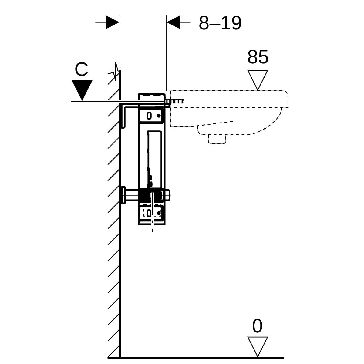 Geberit Kombifix Element für Waschtisch, Standarmatur