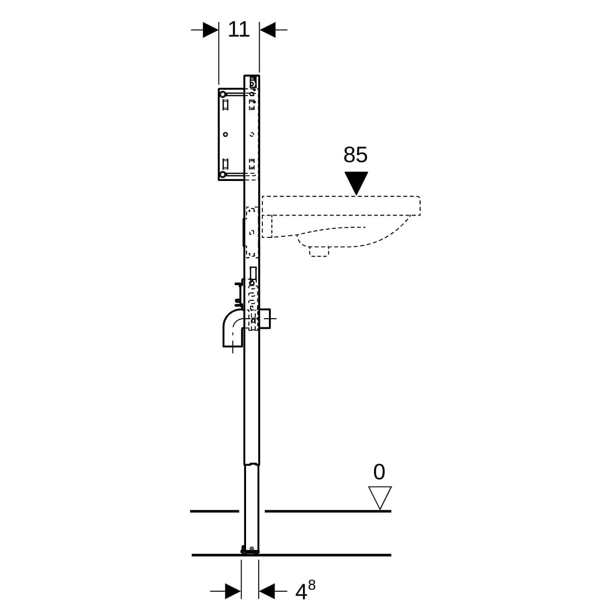 Geberit Duofix Element für Waschtisch, Stahl, 112–130 cm, Wandarmatur Unterputz