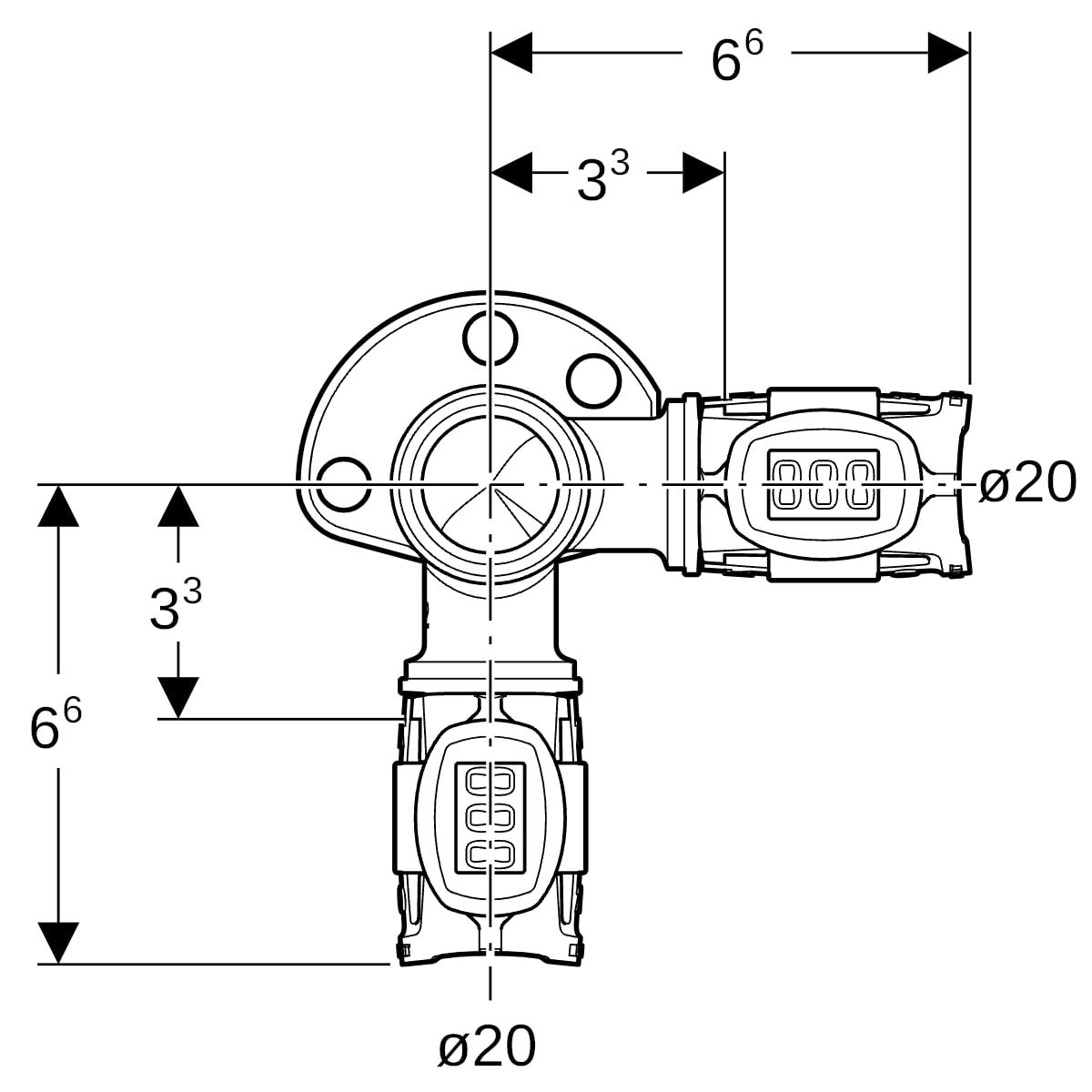 FlowFit Eckanschlusswinkel 90 20mm auf 1/2 Zoll, Pressmuffe