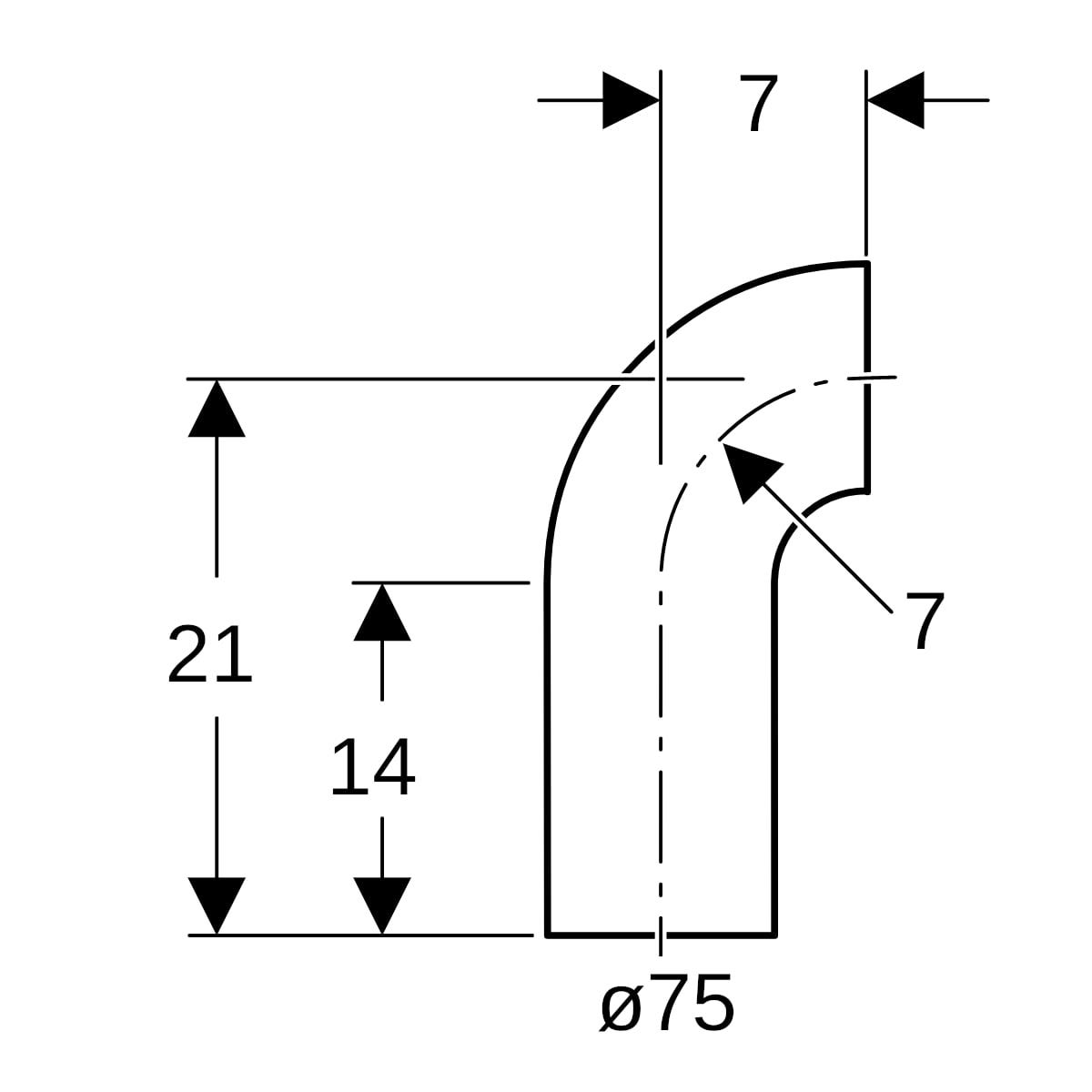 Geberit PE Bogen mit langem Schenkel: 90°