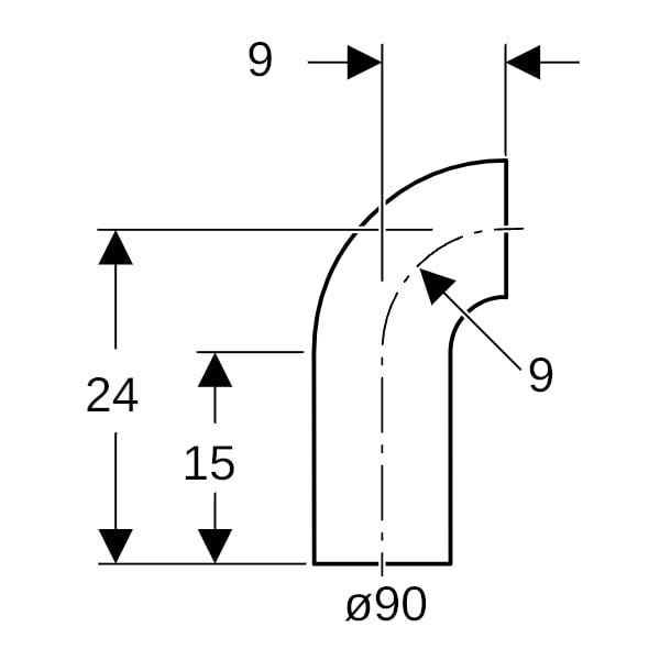 Geberit PE Bogen mit langem Schenkel: 90°