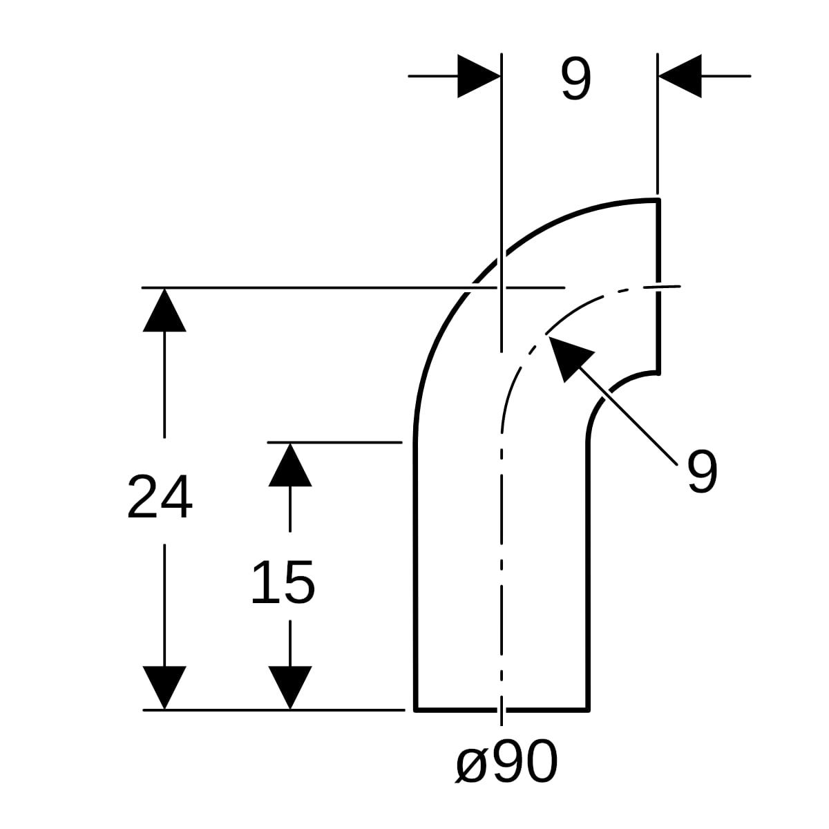 Geberit PE Bogen mit langem Schenkel: 90°