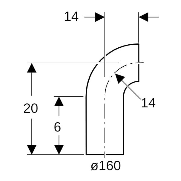Geberit PE Bogen mit langem Schenkel: 90°