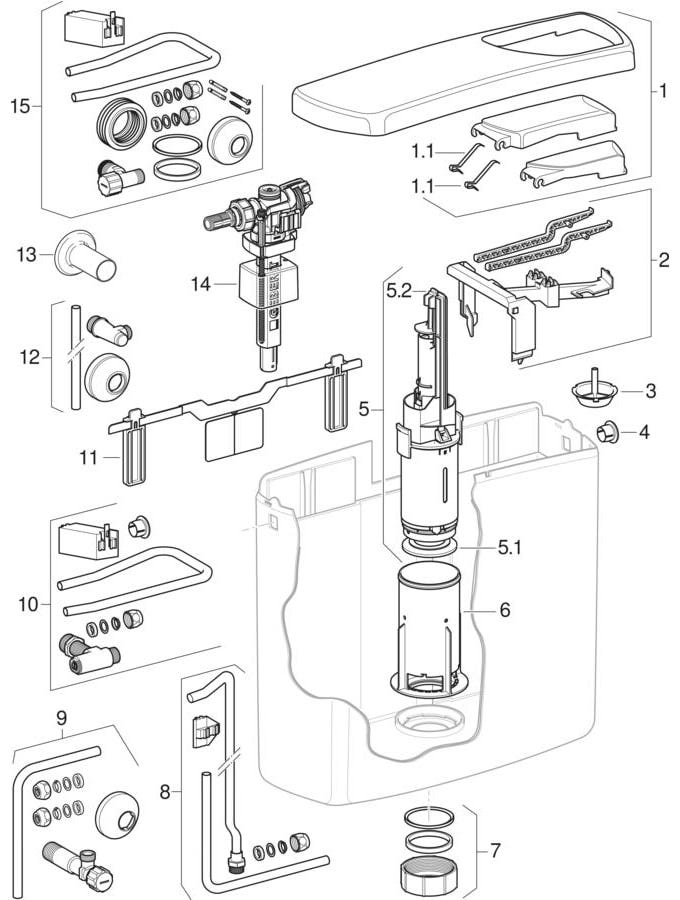 Geberit AP140 AP-Spülkasten 2-Mengen-Spülung, halbhochhängend