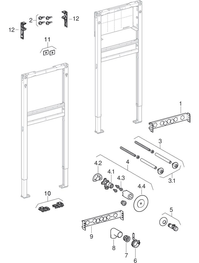 Geberit Duofix Element für Waschtisch, Stahl, 112–130 cm, Wandarmatur Unterputz