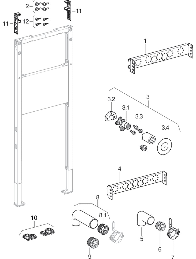 Geberit Duofix Element für Ausgussbecken, 130 cm, Wandarmatur AP