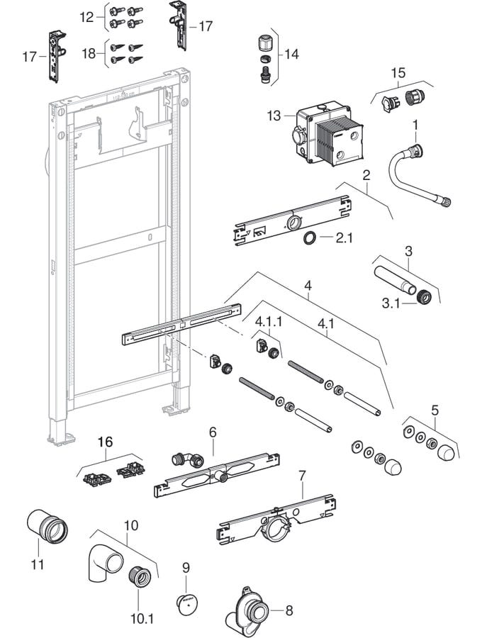 Geberit Duofix Element Urinal 112-130 cm Universal für Sprühkopf
