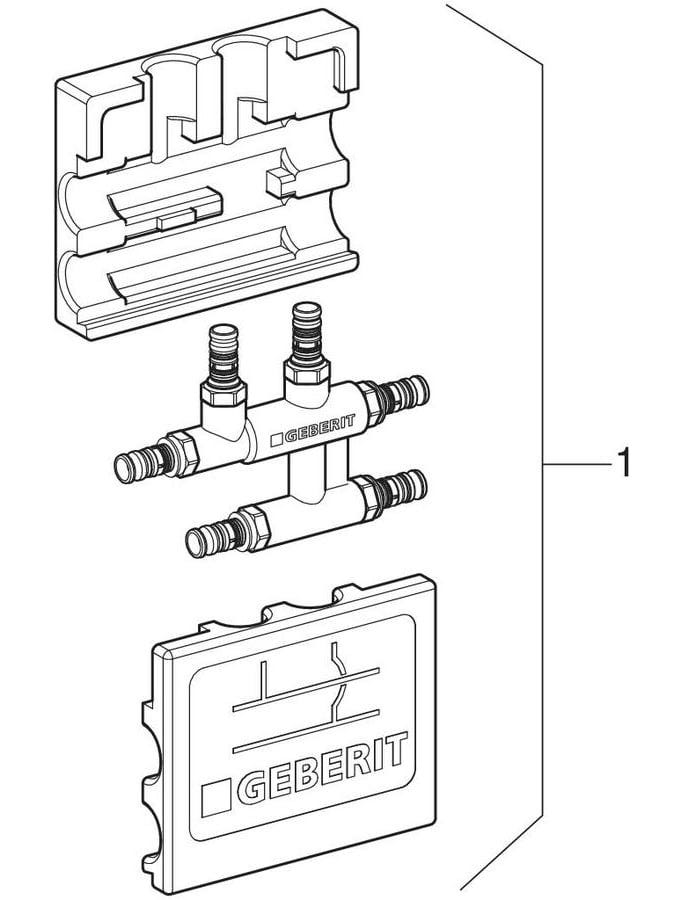 Geberit Mepla Kreuzungs-T-Stück mit Dämmbox: CW617N, d=20mm, d1=16mm, d2=20mm