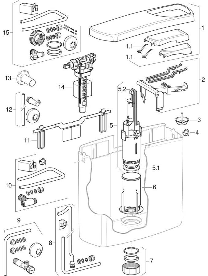 Geberit AP140 AP-Spülkasten 2-Mengen-Spülung, halbhochhängend