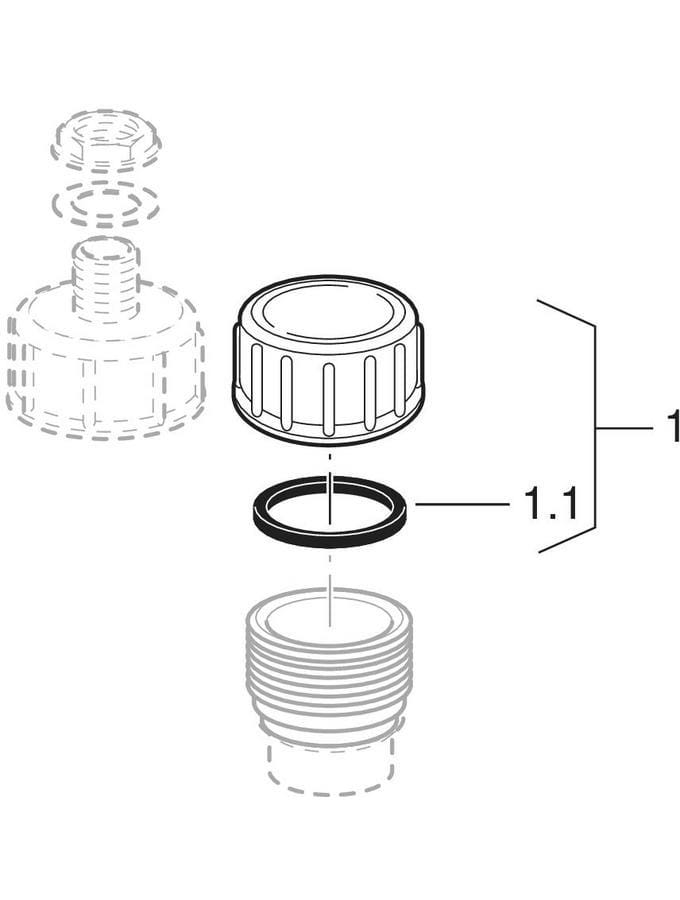 Geberit Übergangsstutzen mit Außengewinde und Verschraubung: d=50mm, G=3/4″