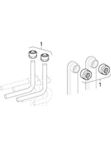 Geberit Mepla Set Anschluss-T-Stücke für Vor- und Rücklauf mit Anschlussverschraubung für Eurokonus, Messing CW617N, vernickelt, Form Abzweig