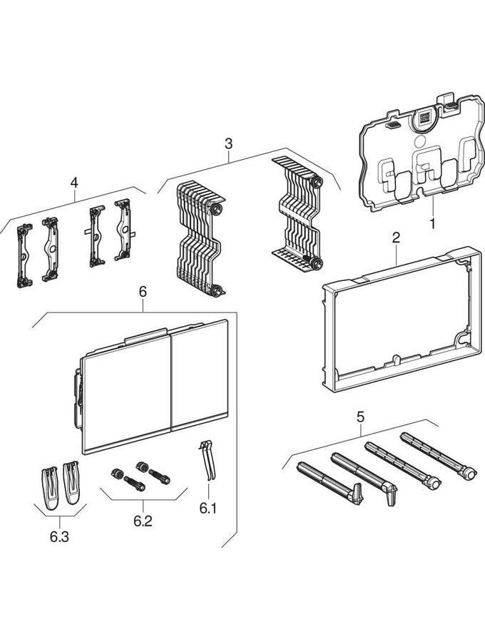 Geberit Sigma60 Betätigungsplatte für 2-Mengen-Spülung, Square, flächenbündig: Tasten: verchromt, gebürstet, easy-to-clean-beschichtet, Designstreifen und Rahmen: hochglanz-verchromt