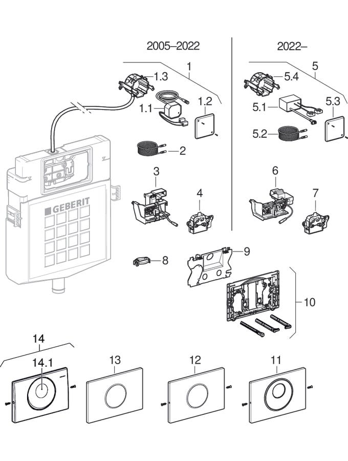 Geberit WC-Steuerung elektronisch, Netzbetrieb, für Sigma UP-Spülkasten 12 cm, mit Sigma10 Betätigungsplatte, Round, automatisch / berührungslos, verschraubbar: Platte: gebürstet, easy-to-clean-beschichtet, Designring: poliert
