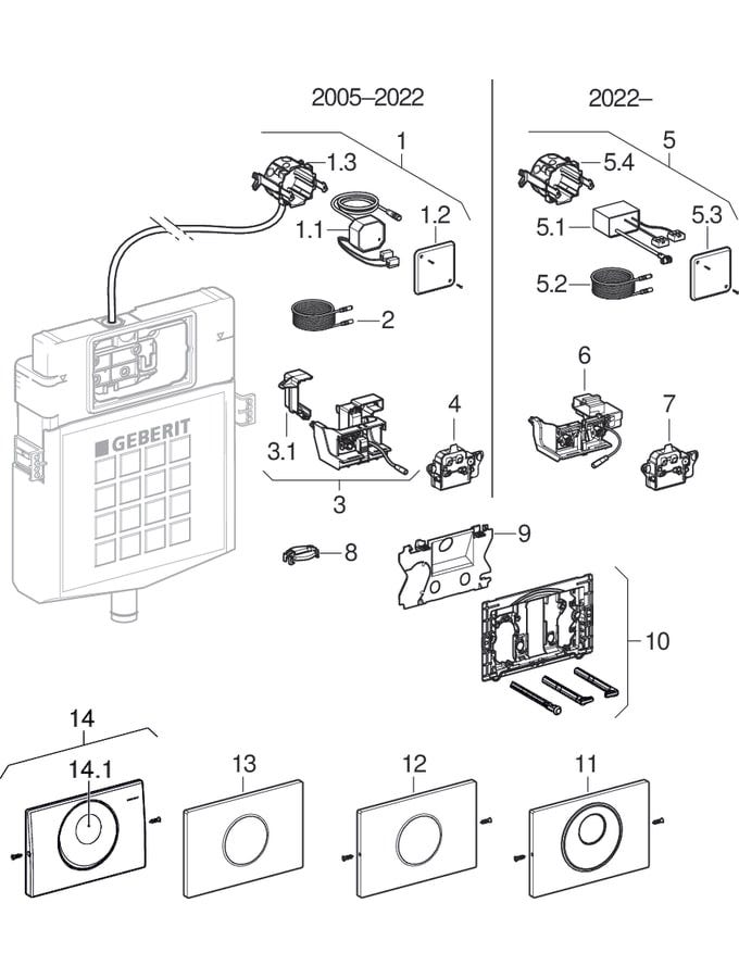 Geberit WC-Steuerung elektronisch, Netzbetrieb, für Sigma UP-Spülkasten 12 cm, mit Sigma10 Betätigungsplatte, Round, automatisch / berührungslos / manuell: Platte und Taste: gebürstet, easy-to-clean-beschichtet, Designring: poliert