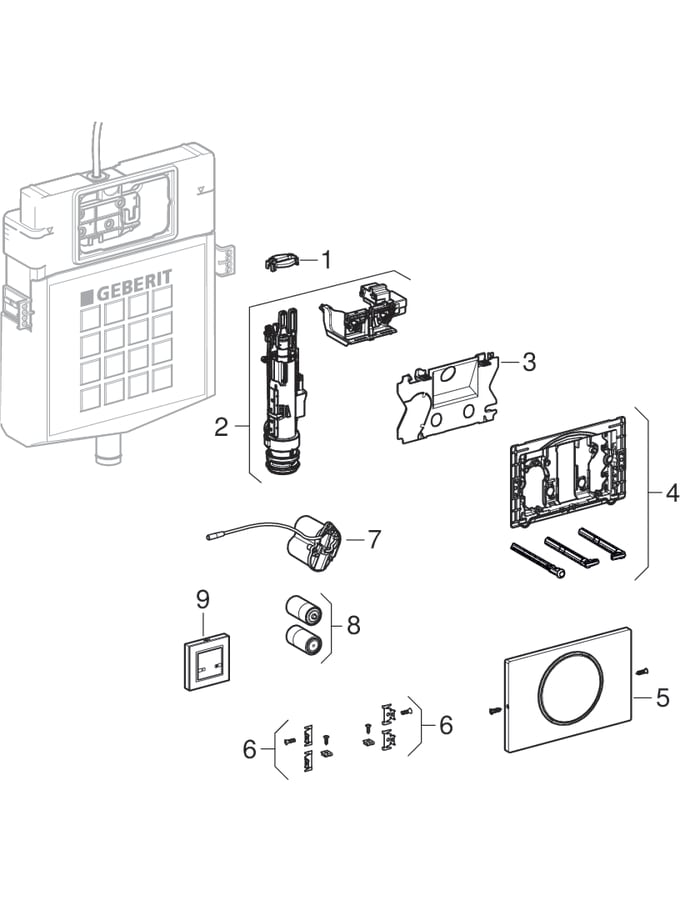 Geberit WC-Steuerung elektronisch, Batteriebetrieb, für Sigma UP-Spülkasten 12 cm, mit Sigma10 Betätigungsplatte, Round, für Stützklappgriff, Funk: Platte und Taste: gebürstet, easy-to-clean-beschichtet, Designring: poliert