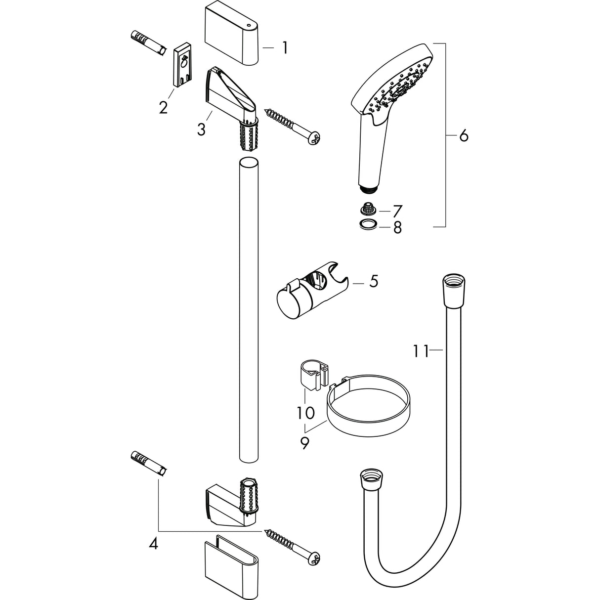 hansgrohe Croma Select S Brauseset 110 Vario mit Brausestange 65 cm und Seifenschale, Weiß/Chrom