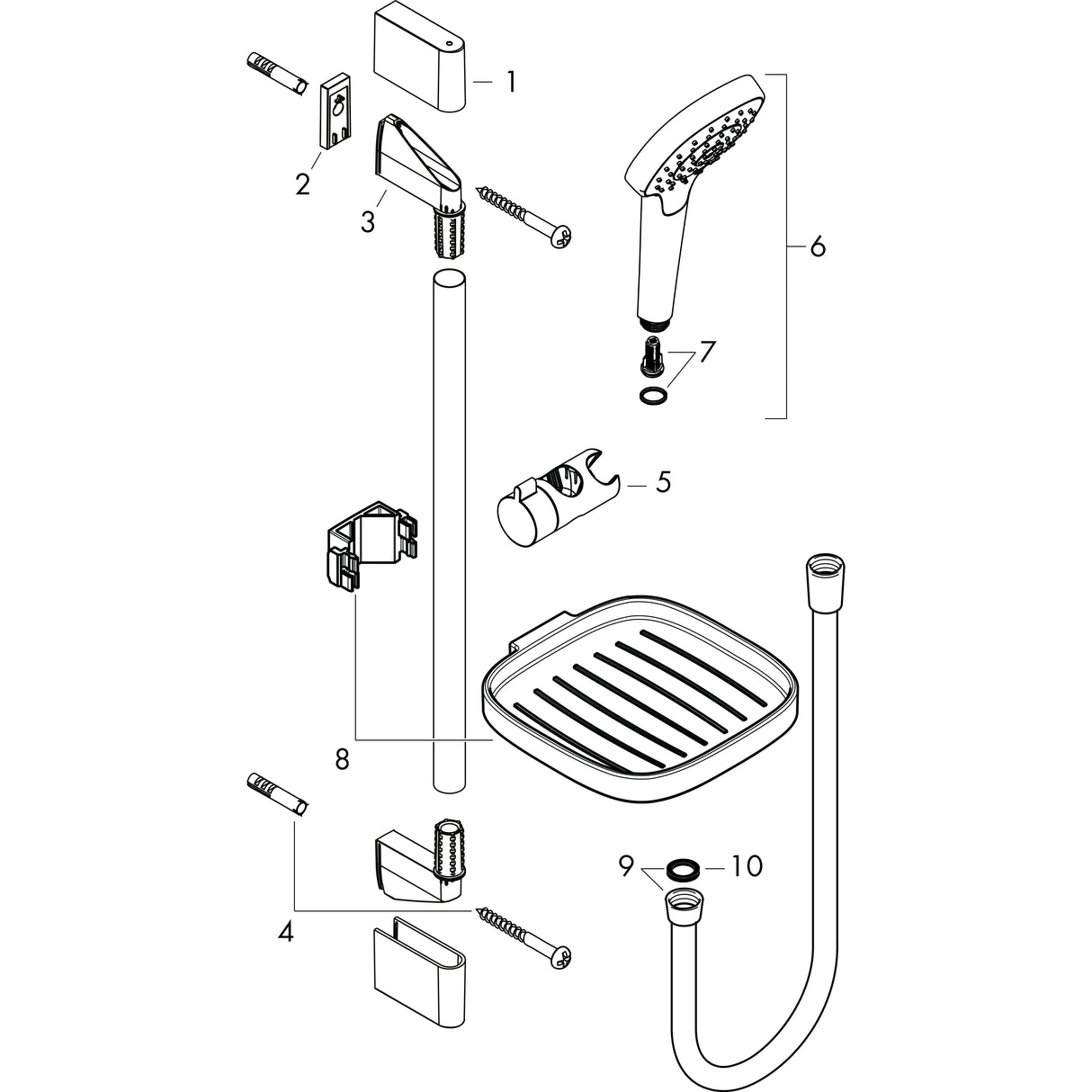 hansgrohe Croma Select E Brauseset 110 Vario mit Brausestange 65 cm und Seifenschale, Weiß/Chrom