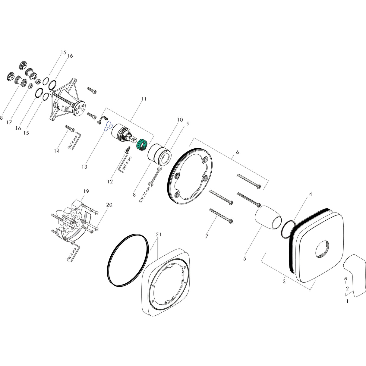 hansgrohe Brausenmischer Unterputz Metris Fertigset eckig chrom