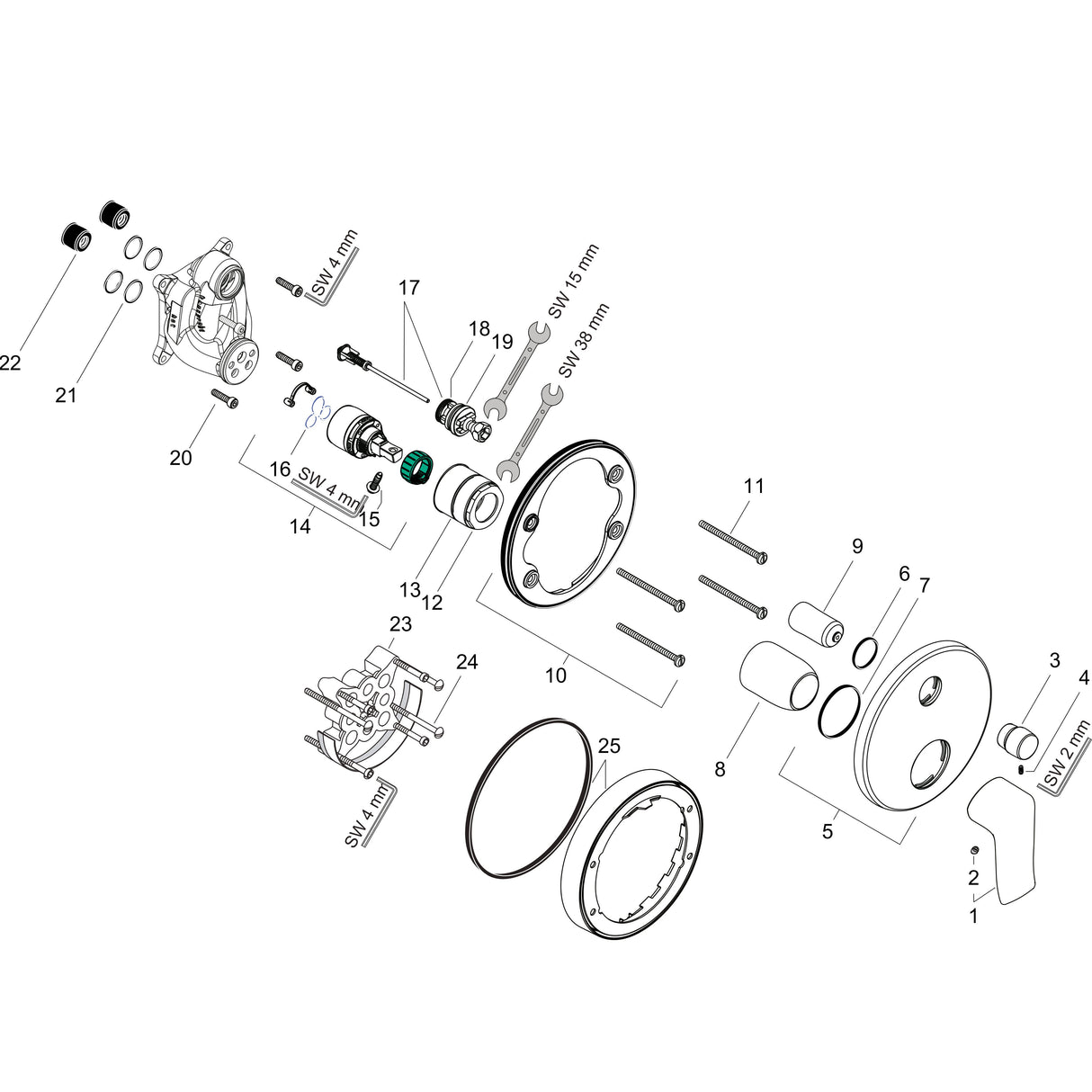 hansgrohe Wannenmischer Unterputz Metris Fertigset