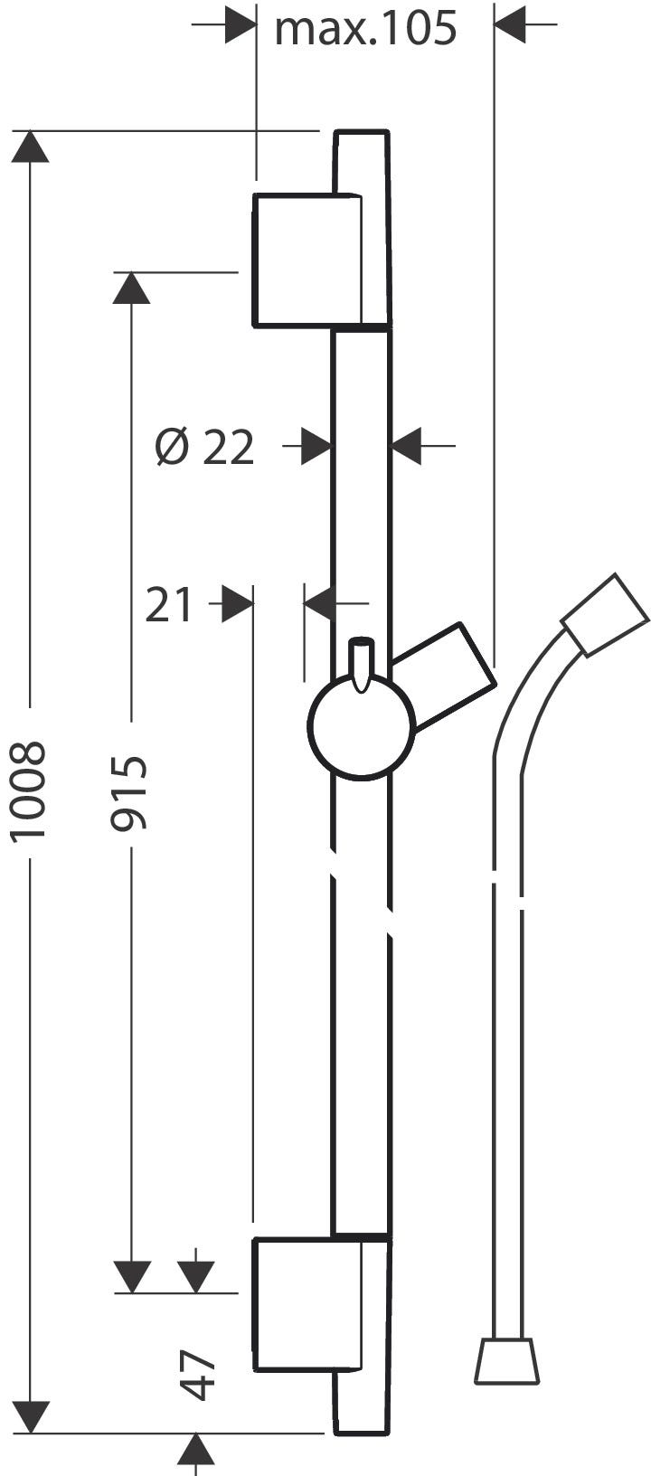 hansgrohe Unica Brausestange S Puro 90 cm mit Isiflex Brauseschlauch 160 cm, Chrom