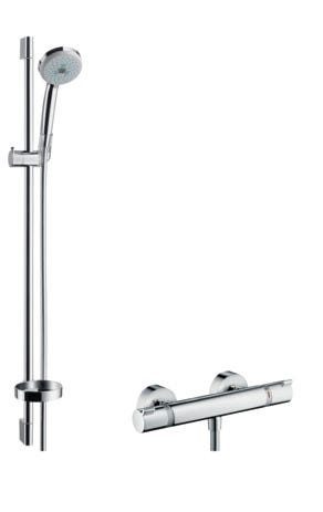 hansgrohe Croma 100 Brausesystem Aufputz Multi mit Ecostat Comfort Thermostat und Brausestange 90 cm, Chrom