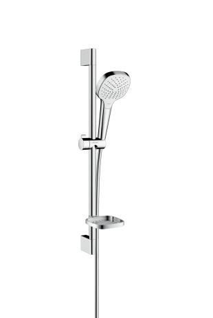 hansgrohe Croma Select E Brauseset 110 Vario mit Brausestange 65 cm und Seifenschale, Weiß/Chrom
