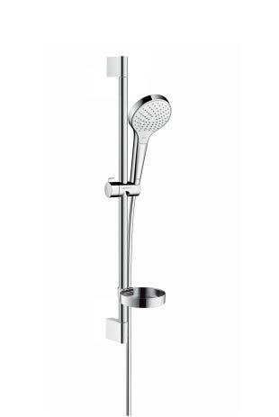 hansgrohe Croma Select S Brauseset 110 Vario mit Brausestange 65 cm und Seifenschale, Weiß/Chrom