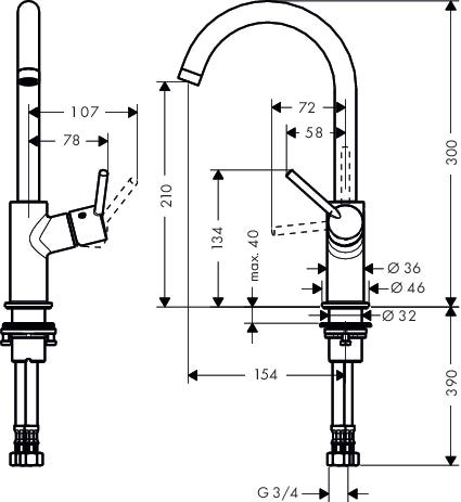 hansgrohe Talis Einhebel-Waschtischmischer 210 mit Schwenkauslauf und Push-Open Ablaufgarnitur, Chrom